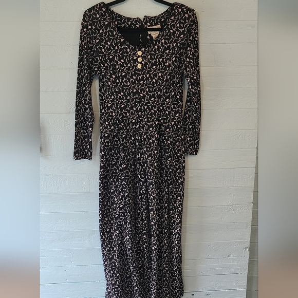 Tower Hill Pants - Vintage 90s Black White Floral Jumpsuit Size 6